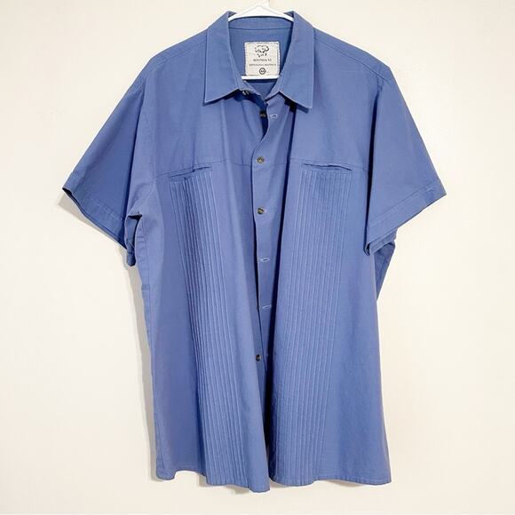 KOONDA'VI Artesania Other - KOONDA'VI Artesania Mixteca Retro Men's Blue Button Down Short Sleeve Shirt